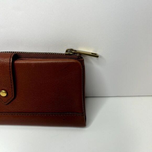 Fossil Lainie Brown Crossgrain Leather Organizer Credit Card Snap Clutch Wallet - Picture 13 of 15